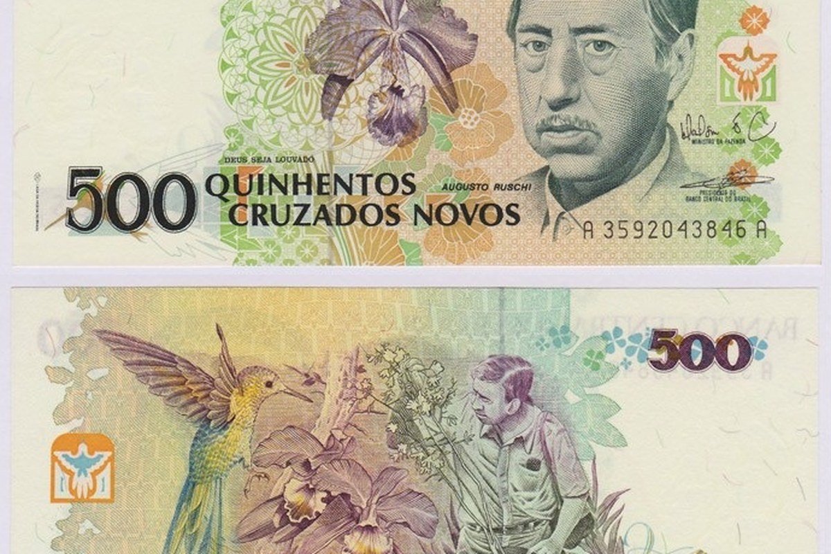 O cruzado novo: a moeda dos planos Verão e Collor I Cédula de 500 cruzados novos, moeda em circulação no Brasil durante o Plano Verão e o início do Plano Collor I, entre 1989 e 1990