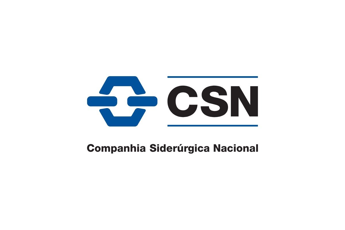 Logotipo oficial da CSN (Companhia Siderúrgica Nacional), em azul e preto, com o símbolo da empresa