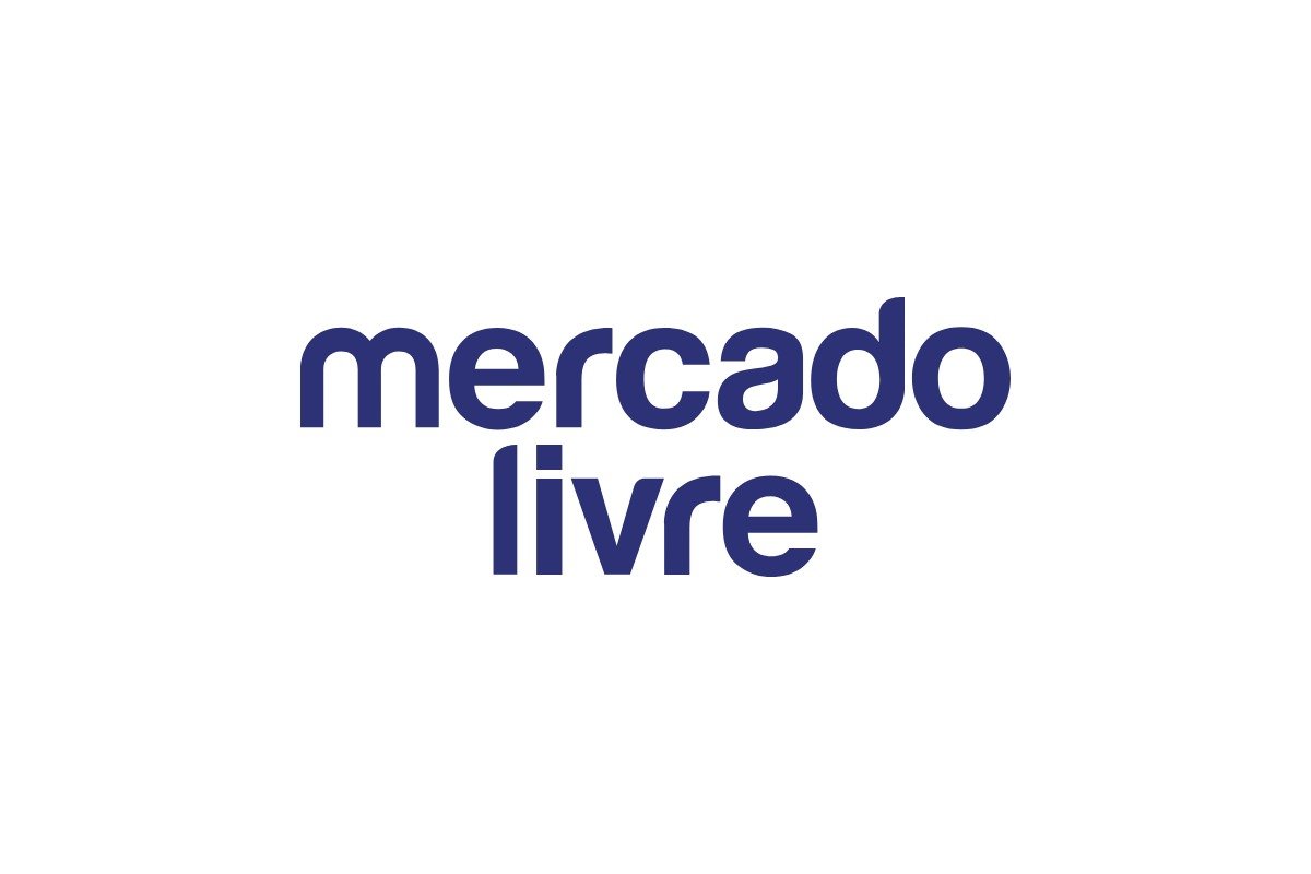 Logotipo oficial do Mercado Livre, em azul-marinho, com o nome da marca