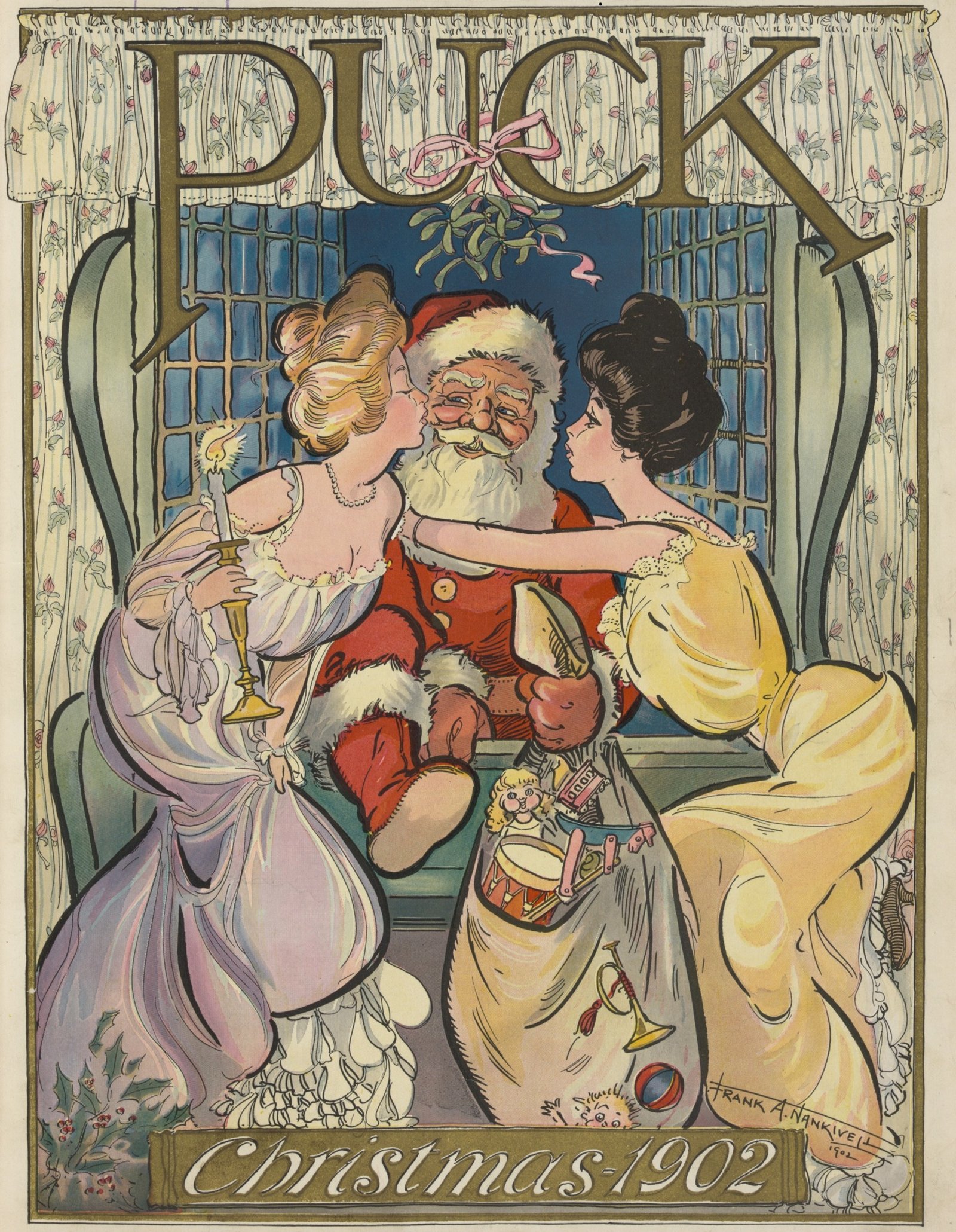 A Coca-Cola inventou o Papai Noel de roupa vermelha? Mito e história 5 Capa de Natal de 1902 da revista Puck, com o Papai Noel de roupa vermelha, 29 anos antes da campanha da Coca-Cola.