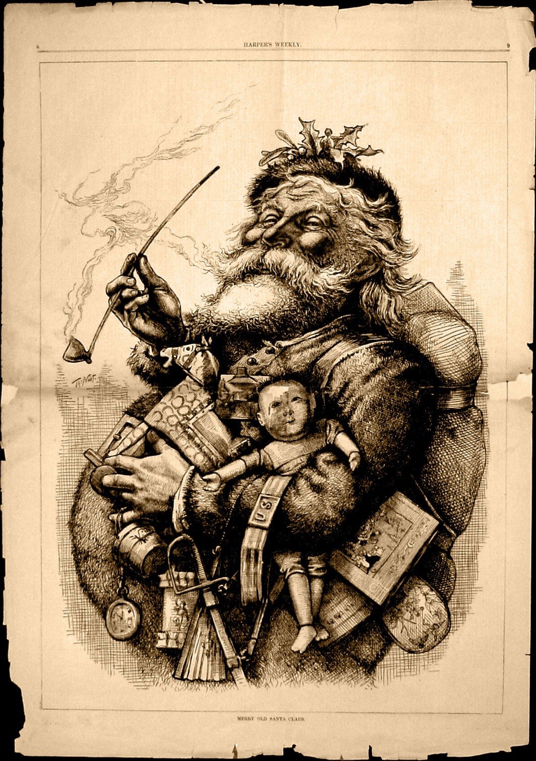 A Coca-Cola inventou o Papai Noel de roupa vermelha? Mito e história 4 "Merry Old Santa Claus", desenho de Thomas Nast publicado na Harper's Weekly em 1881, 50 anos antes do Papai Noel de Sundblom.