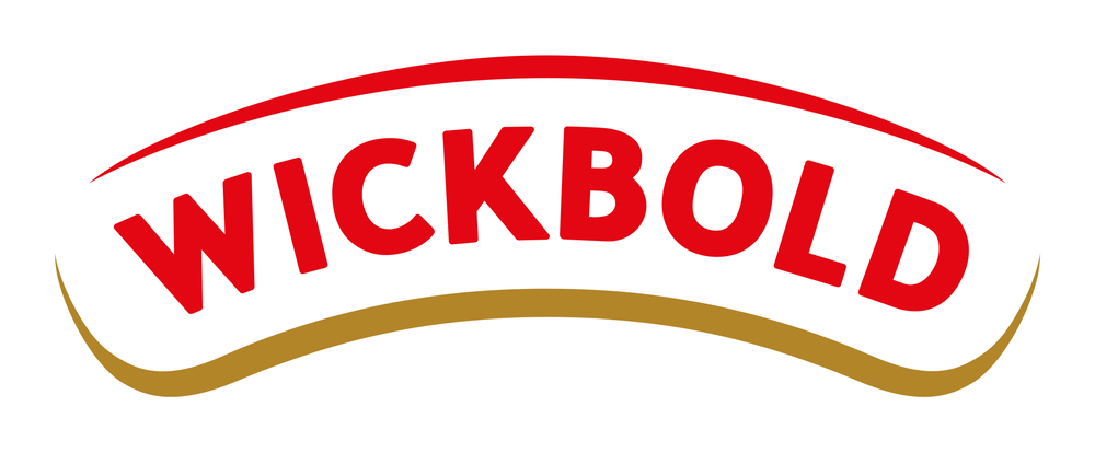 Logotipo da Wickbold, com o nome em letras vermelhas sobre faixa curva branca e dourada
